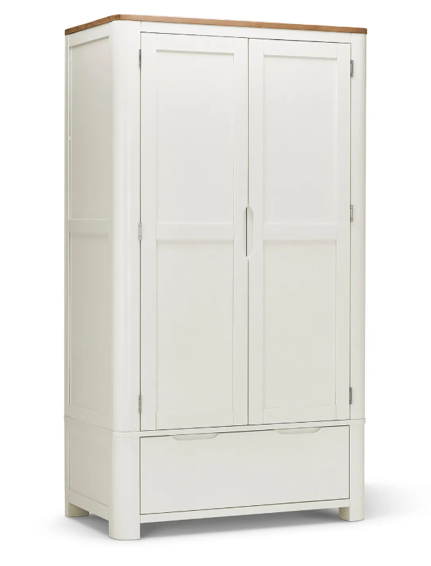 Solid Wood Double Wardrobe / Off White and Wood / Oak Furnitureland Hove