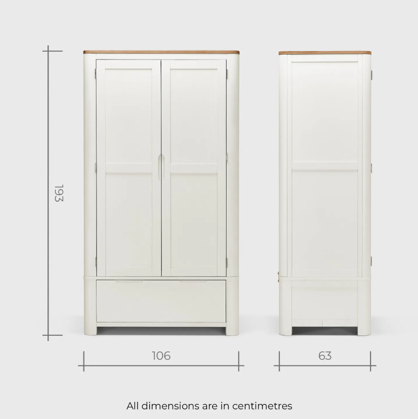 Solid Wood Double Wardrobe / Off White and Wood / Oak Furnitureland Hove