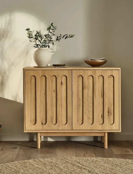 Solid Oak Small Sideboard with arched hardwood panelled doors