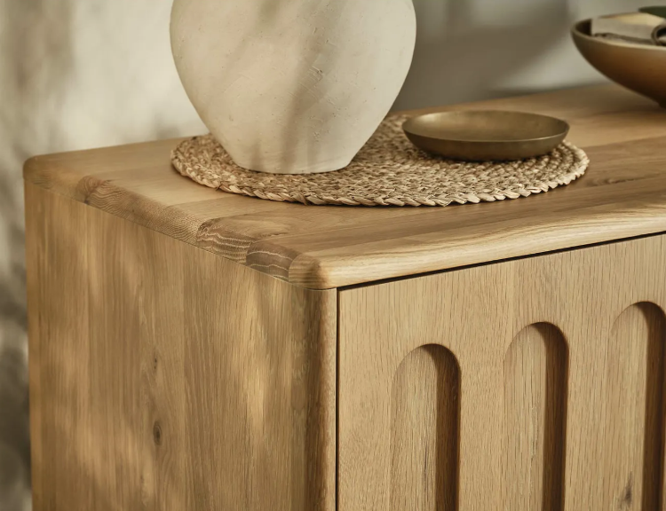 Solid Oak Small Sideboard with arched hardwood panelled doors