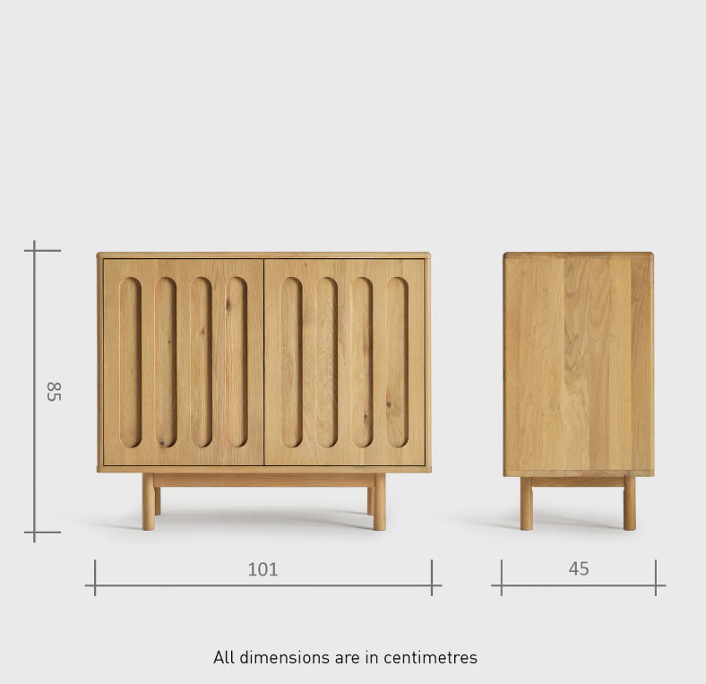 Solid Oak Small Sideboard with arched hardwood panelled doors