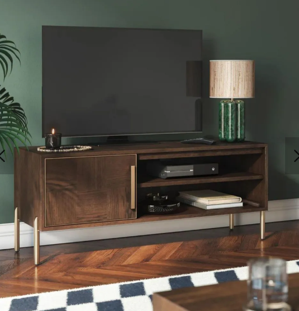 Small Dark wood TV stand with gold details