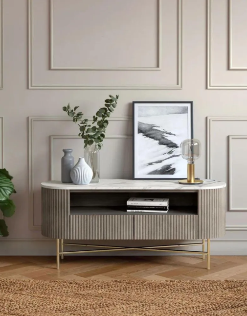Marble and Grey Solid Wood TV Stand