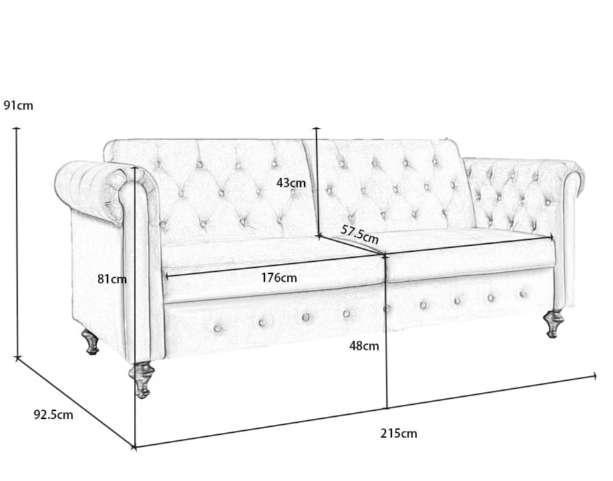 3 SEATER CHESTERFIELD STYLE VELVET SOFA BED IN ORANGE