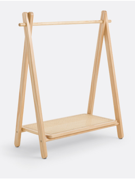 Solid Wood and Rattan Children's Clothes Rail Rack