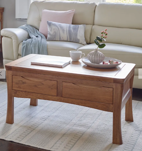 Rustic Solid Oak Coffee Table with Storage 4 Drawers
