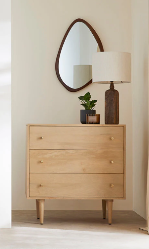 Light Solid Mango Wood Chest of Drawers / Small Cabinet