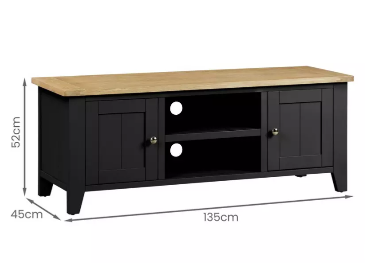 Black and Solid Oak Wood Top Tv Stand