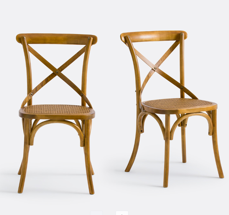 Cross Back Solid wood and rattan cane dining chairs / Set of 2
