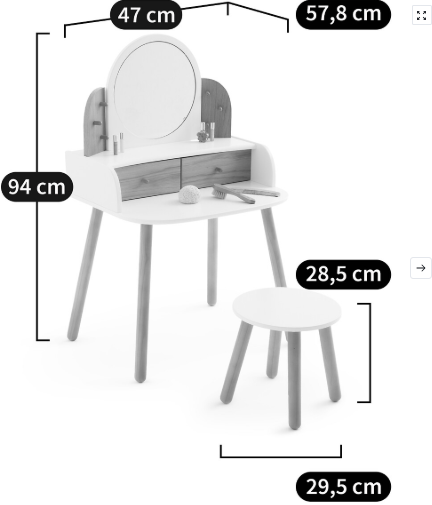 Kids Child Dressing Table & Stool / White and Wood