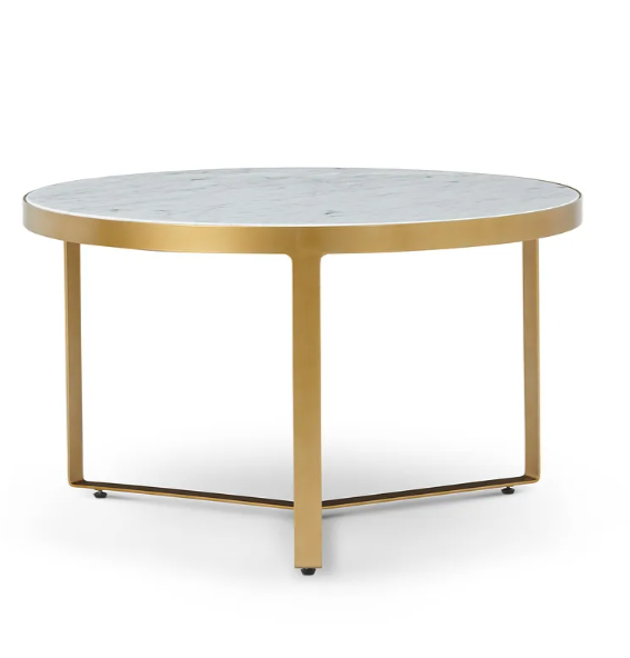 Gold Round Coffee Table with Real Marble Top