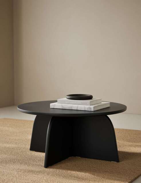 Black Round Coffee Table with Curved Base