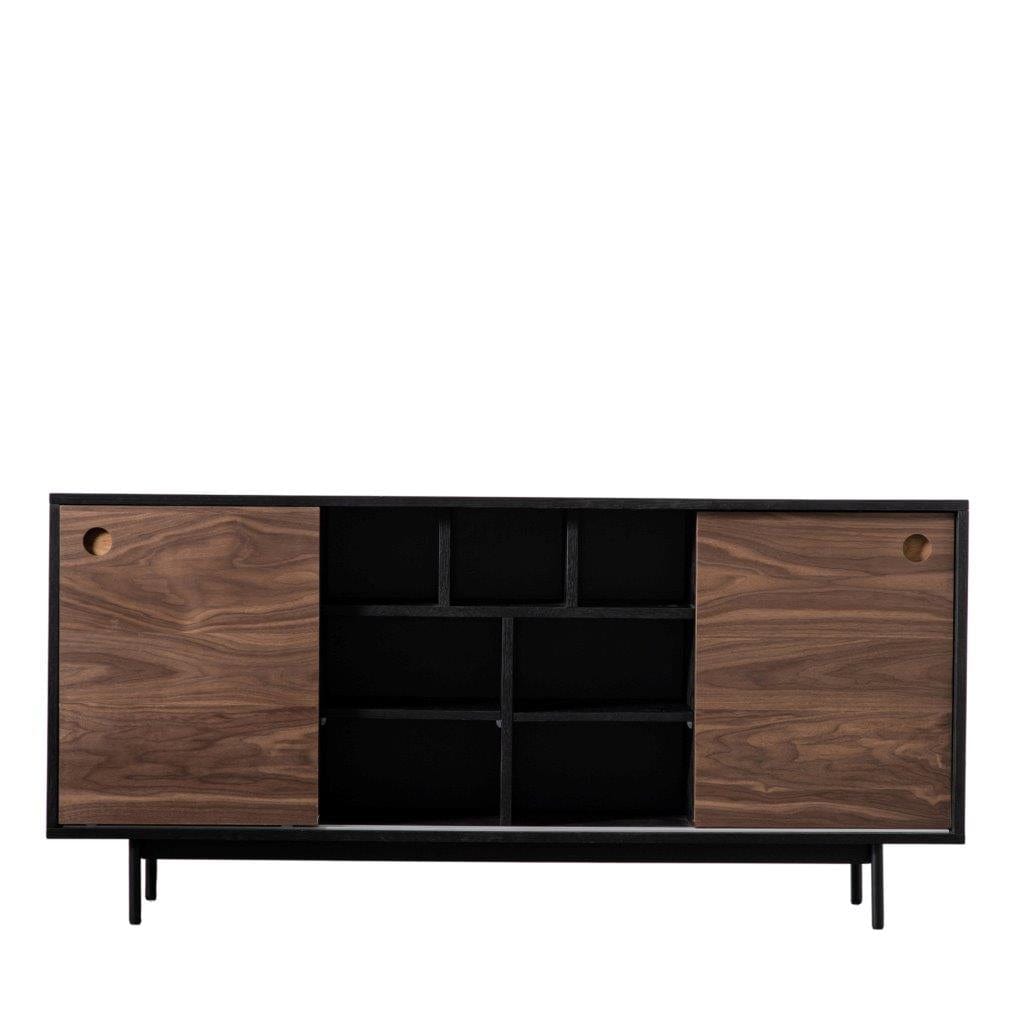 Sideboard Black and Walnut Wood Effect | Sliding doors