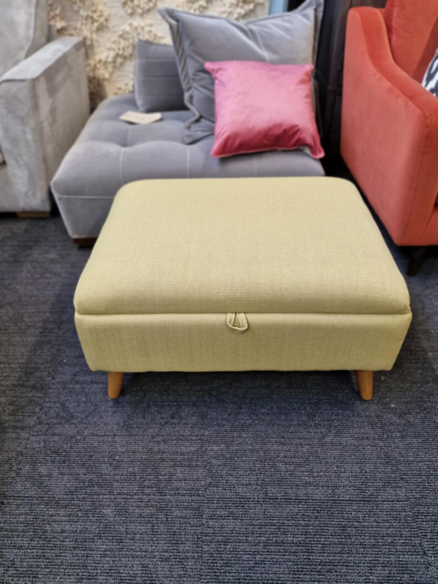 Storage Footstool | Lime Green Fabric / Oak Furnitureland Evie
