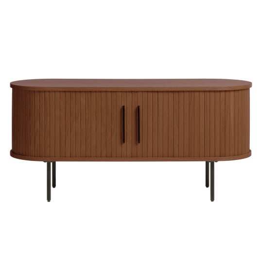 Slatted Sliding 2 Door Tv Unit Lowboard Smoked Oak / Walnut