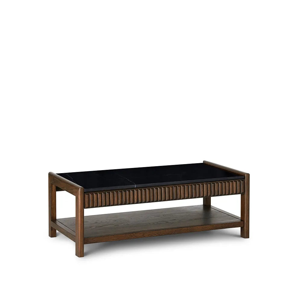 Dark wood and black marble coffee table with storage