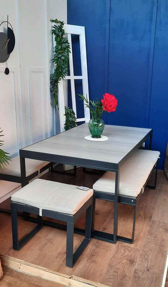 Garden outdoor dining set | Table and 4 benches