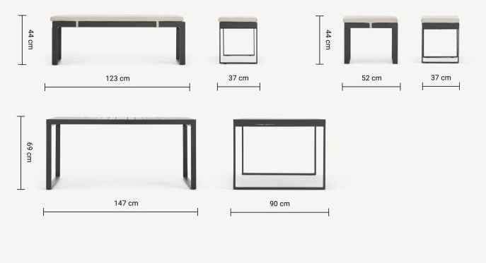Garden outdoor dining set | Table and 4 benches