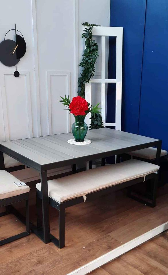 Garden outdoor dining set | Table and 4 benches