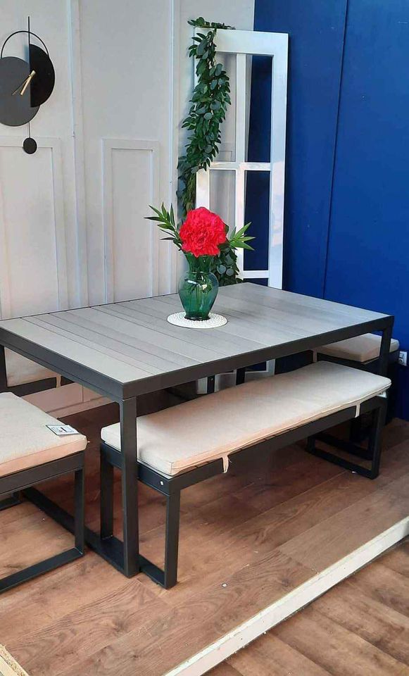 Garden outdoor dining set | Table and 4 benches