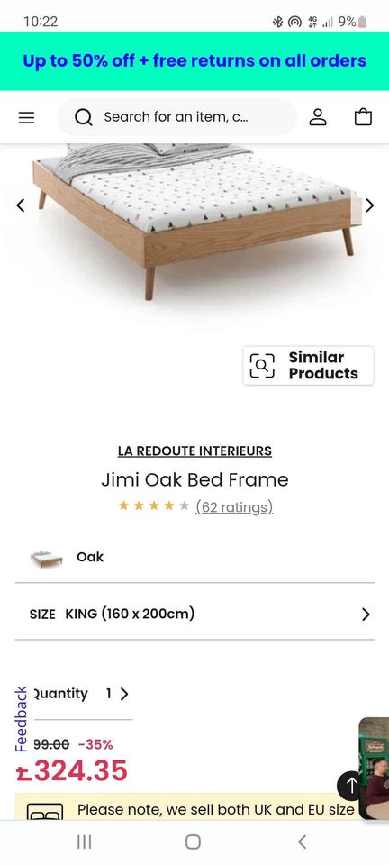 Oak king size platform bed bedroom furniture
