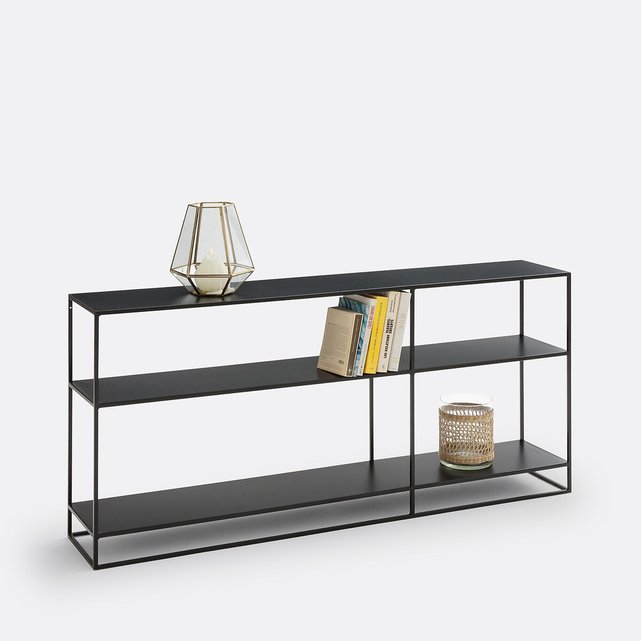 Low, Wide and Narrow Black Metal Bookcase / Display Unit