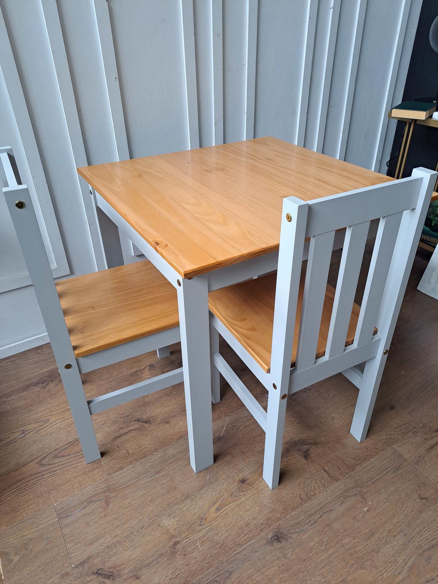 Grey and Wood Small Dining Set / Table and 2 chairs