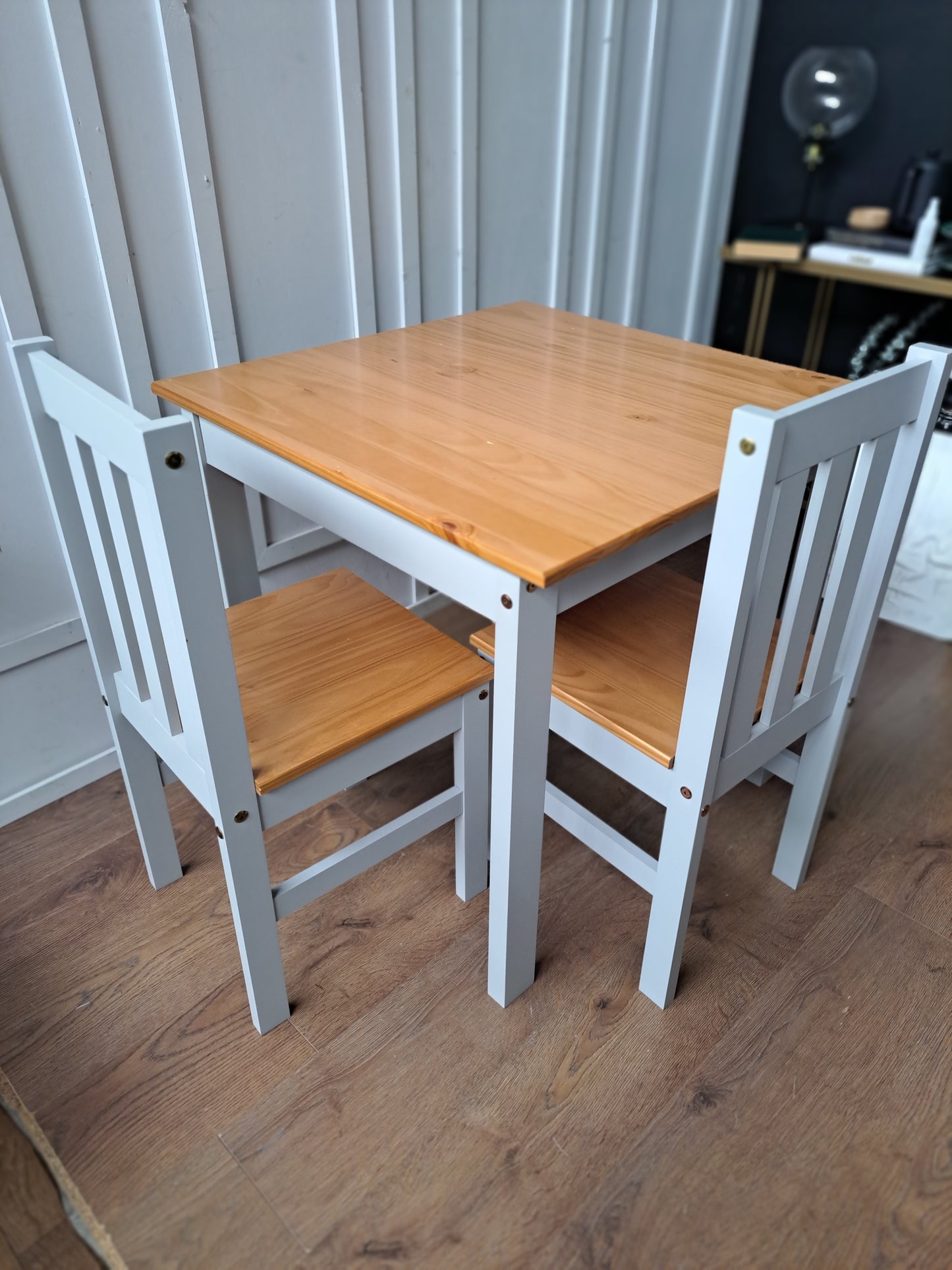 Grey and Wood Small Dining Set / Table and 2 chairs