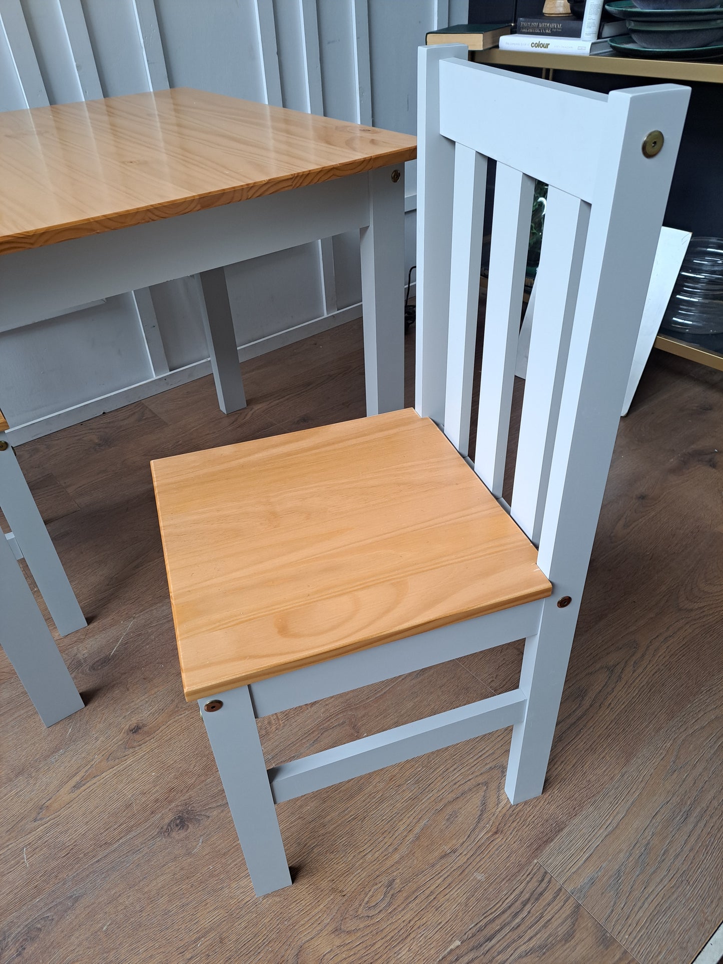 Grey and Wood Small Dining Set / Table and 2 chairs