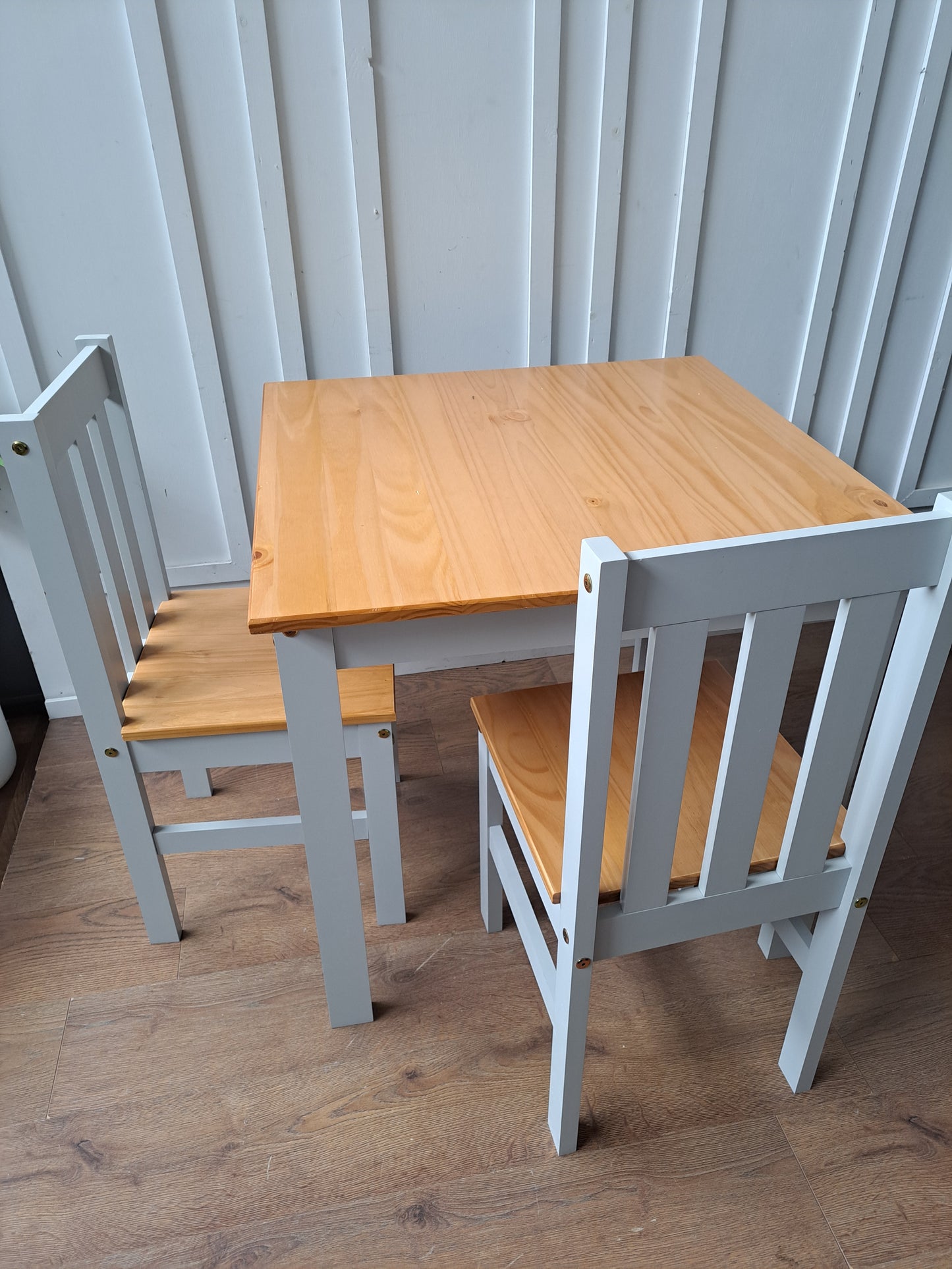 Grey and Wood Small Dining Set / Table and 2 chairs