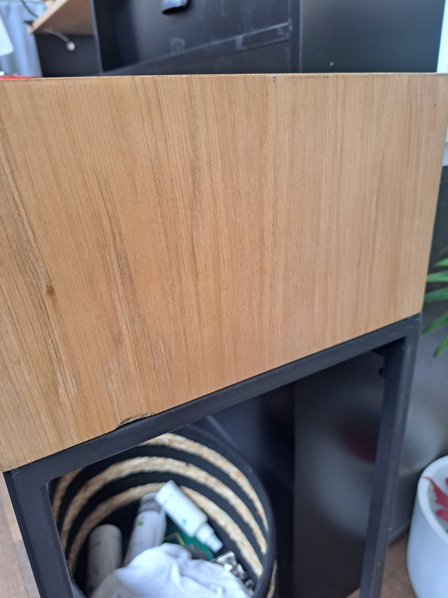 Oak and Black Metal Console Table with shelf and drawers / La Redoute Mambo