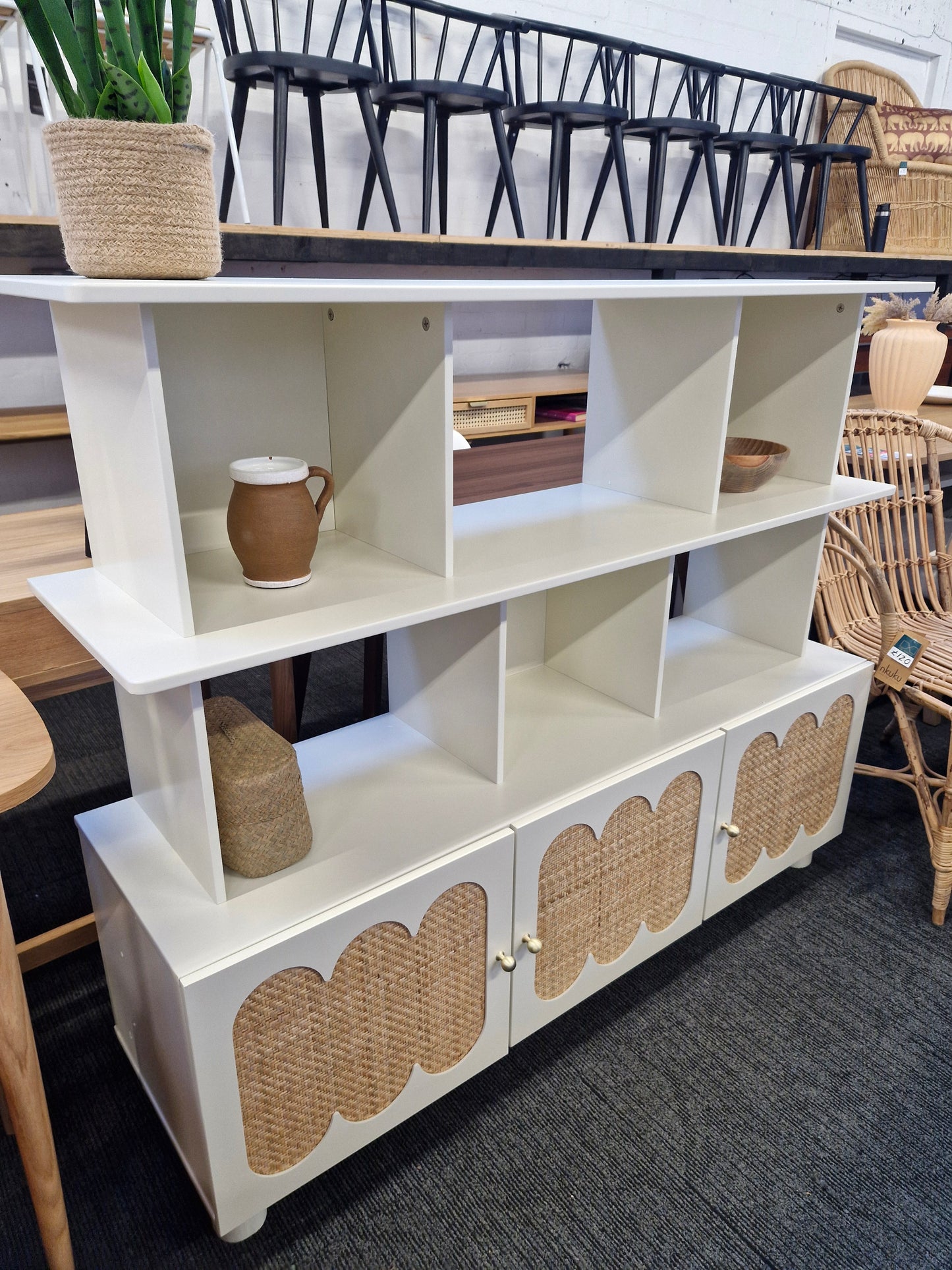 Wood and Rattan Bookcase