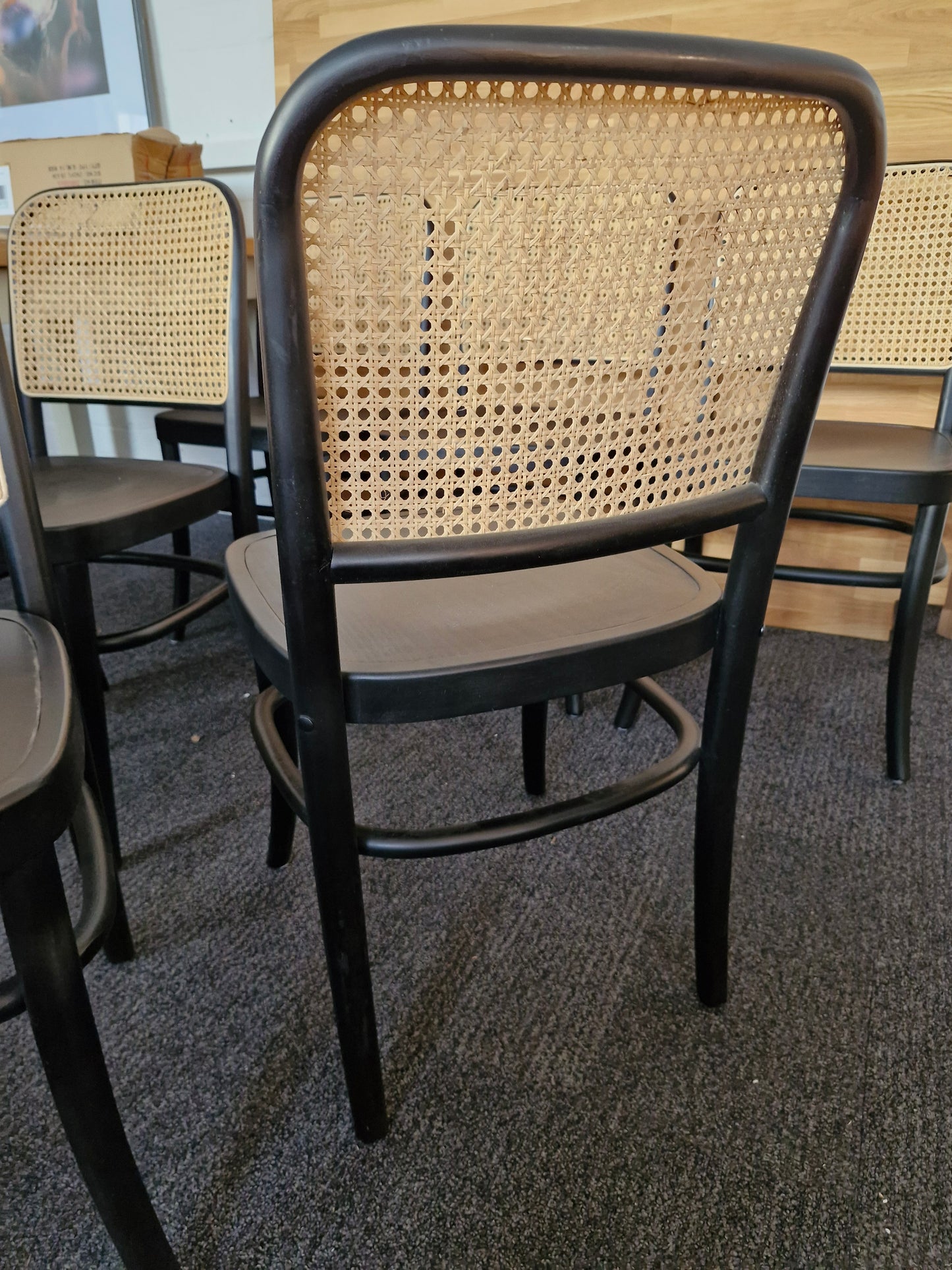Solid wood black frame and rattan back dining chairs/ set of 6