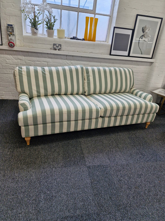 3 seater sofa- green and off white stripes