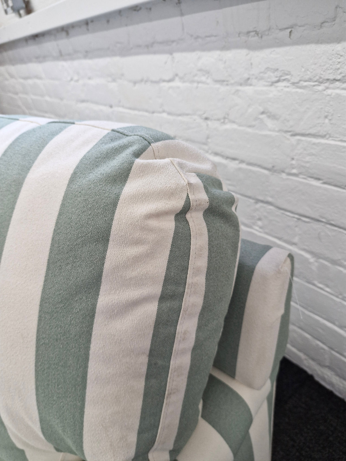 3 seater sofa- green and off white stripes