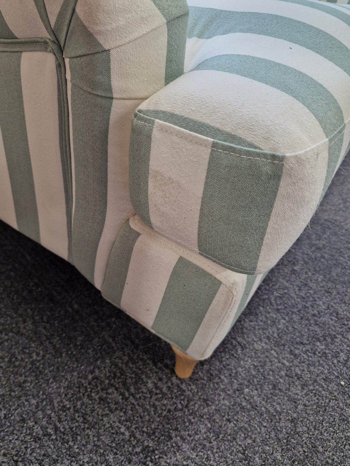 3 seater sofa- green and off white stripes