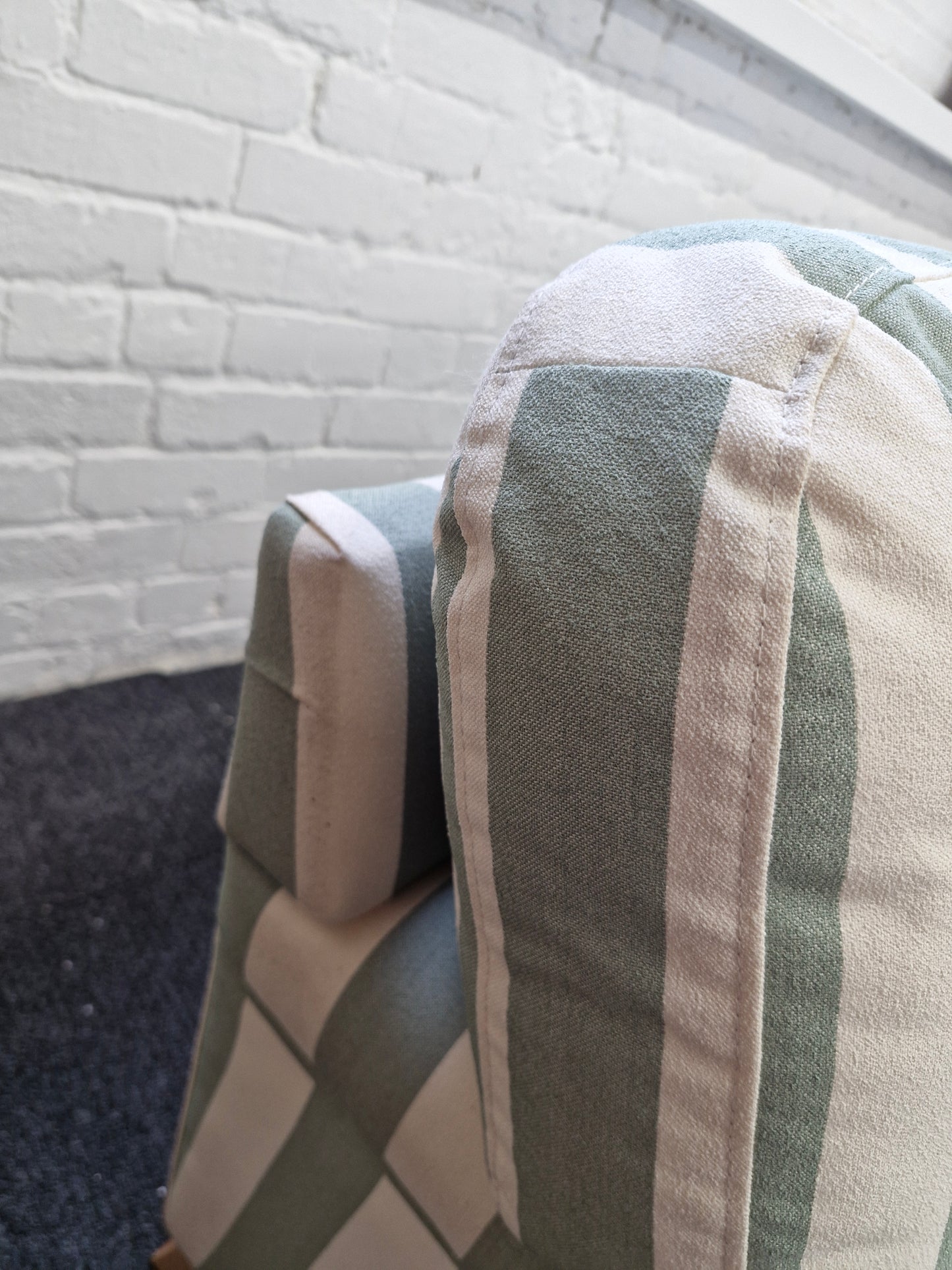 3 seater sofa- green and off white stripes