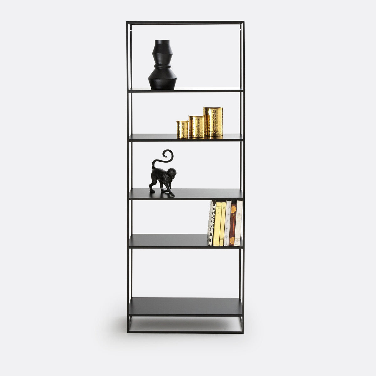 High and Narrow Black Metal Bookcase / Display Unit