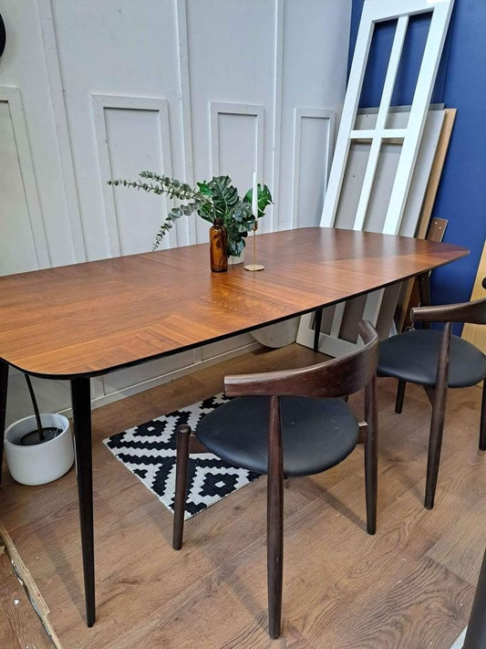 Dining Table extra large walnut black 50s industrial La Redoute Watford Vintage Inlaid Marquetry