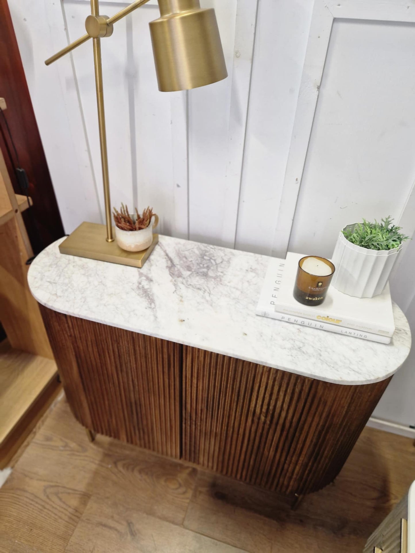 Marble and Dark Solid Wood Cabinet / Small Sideboard
