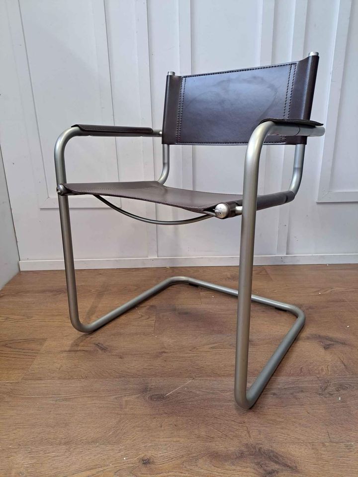 Bauhaus style Metal and Brown Leather Chair / Armchair