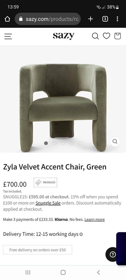 Armchair  /  Accent Chair Green Olive velvet  ¦  Sazy Zyla