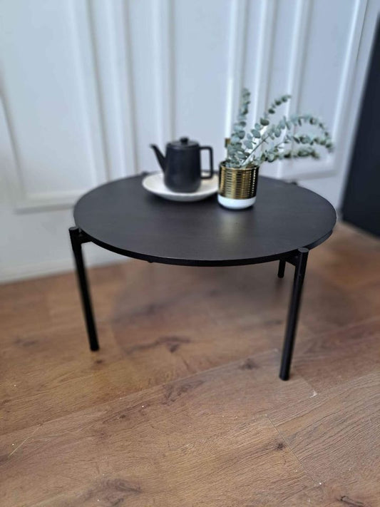 Black Round Coffee Table Wood and Metal