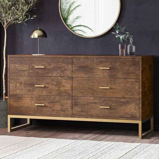 Wide Chest of Drawers  ¦  Solid Wood and Gold