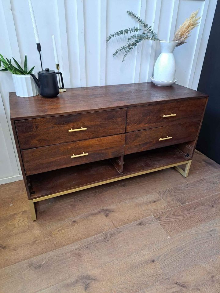 Wide Chest of Drawers  ¦  Solid Wood and Gold