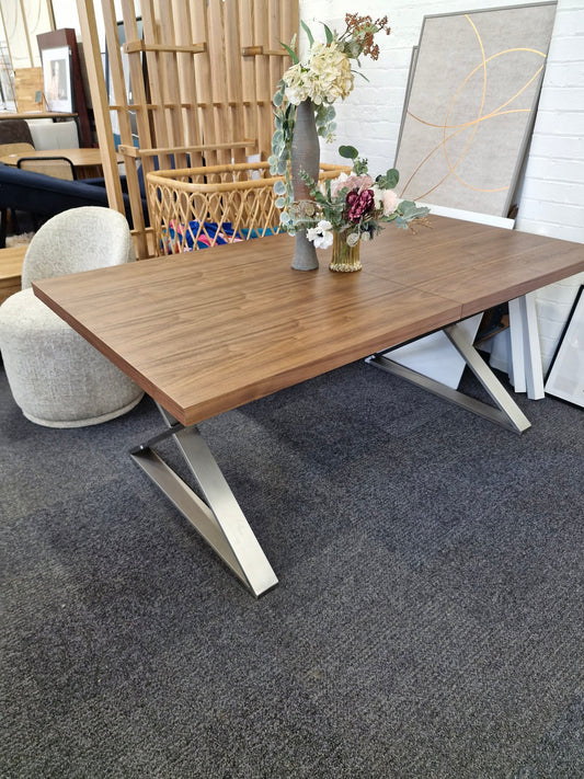Walnut and Metal Large Extending Dining Table