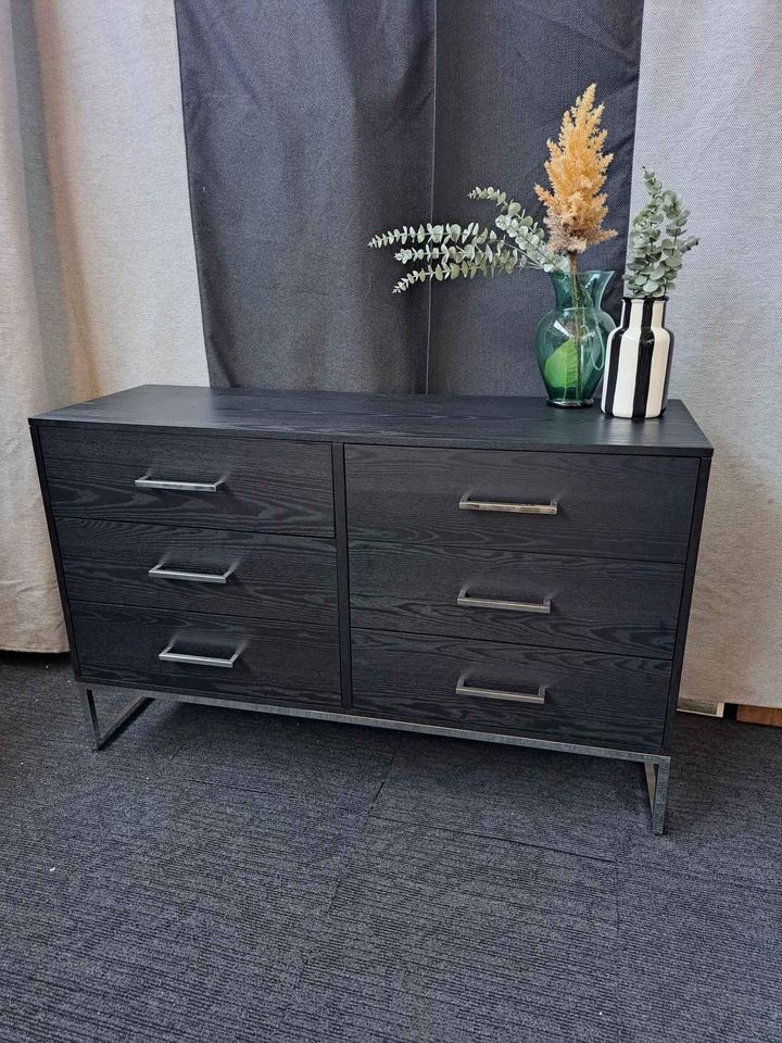 Black and Silver Chrome Wide Chest of Drawers