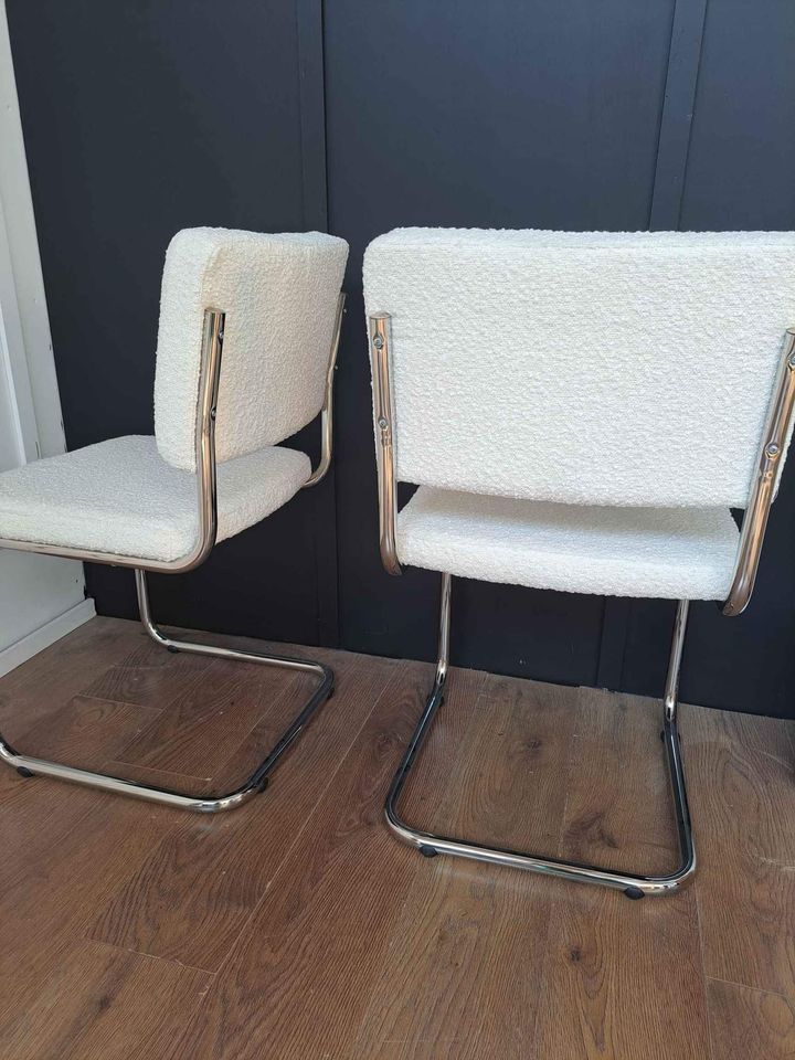 Dining Chairs Silver Metal and White Boucle La Redoute Ecru