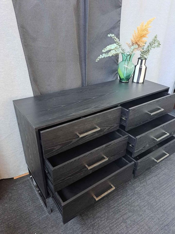 Black and Silver Chrome Wide Chest of Drawers
