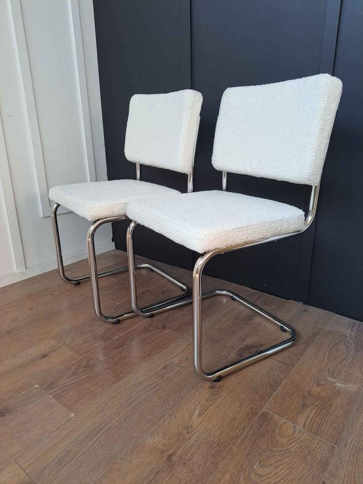 Dining Chairs Silver Metal and White Boucle La Redoute Ecru